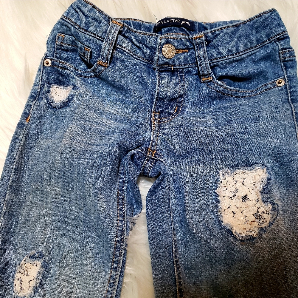 Girls lace patchwork Skinny Jean's. Size 7